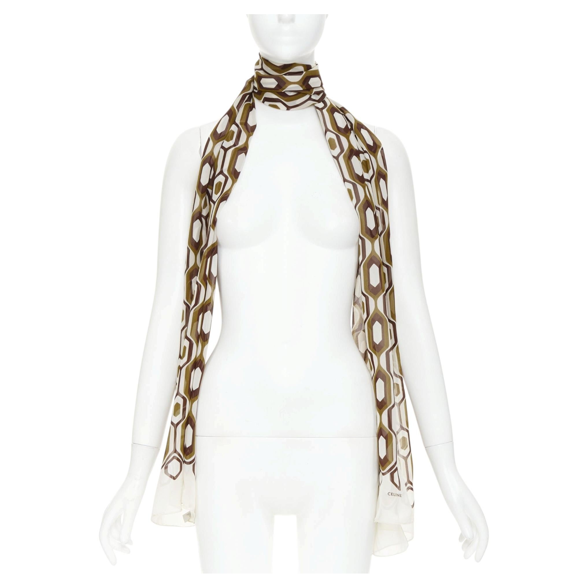 CELINE 2019 Hedi Slimane 100% silk honeycomb geometric hexagon print long scarf For Sale