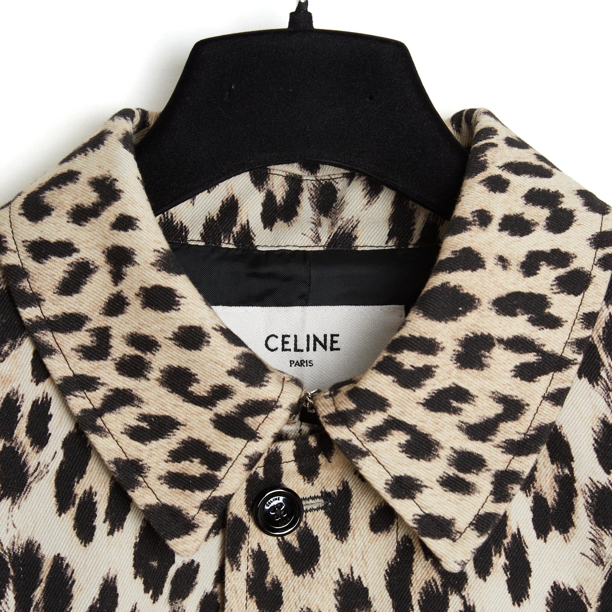 Beige Celine 2019 Manteau FR38 Animal Print Cotton Slimane Trench Coat UK10 US8 Céline