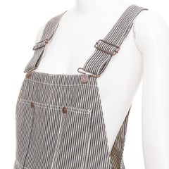CELINE 2020 Runway Hickory grey striped logo buckles cargo overalls dungaree 28"