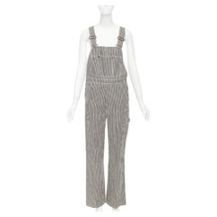 CELINE 2020 Runway Hickory grey striped logo buckles cargo overalls dungaree 28"