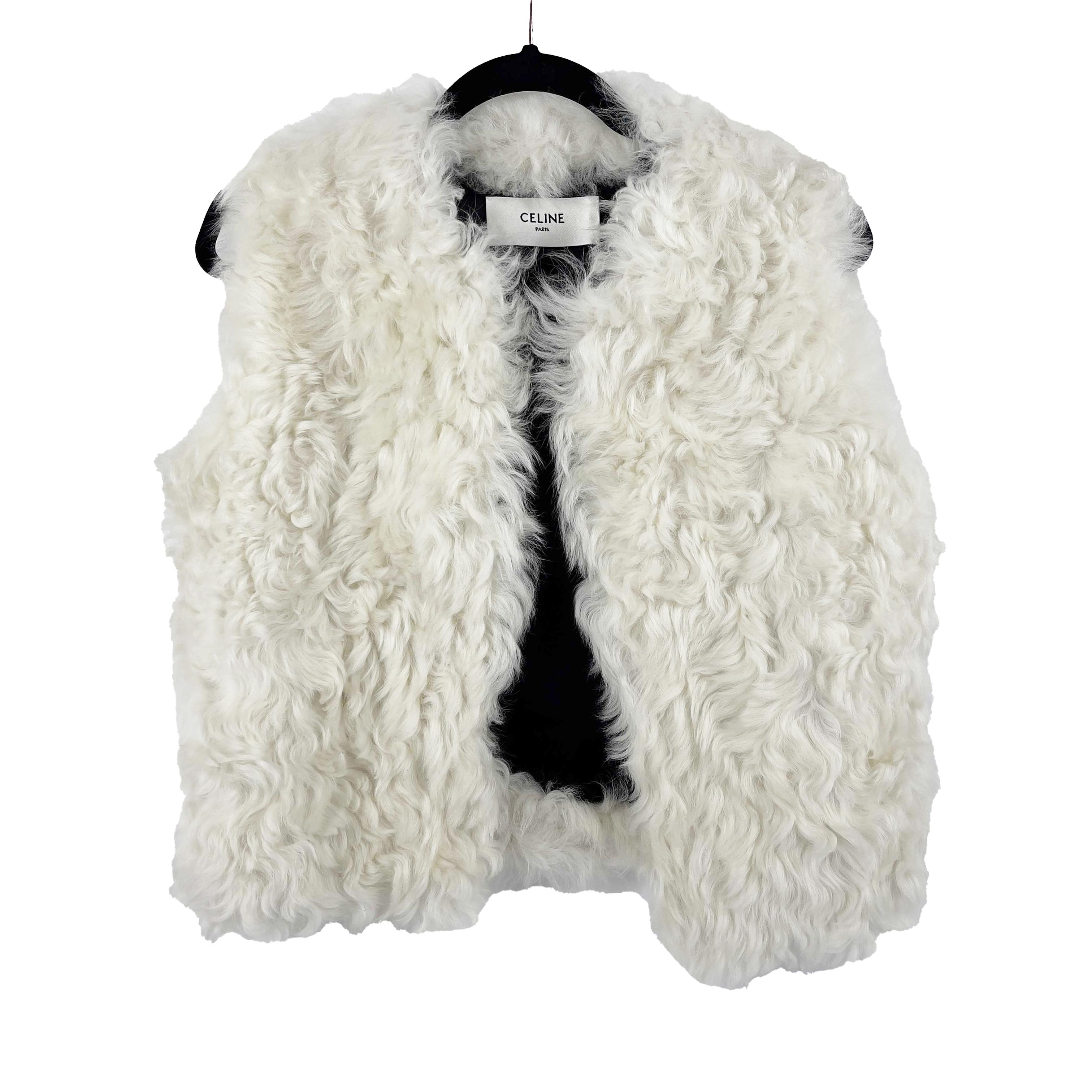 Gray Celine 2020 Shearling Vest Jacket Waistcoat Ivory 34 US 2 XS