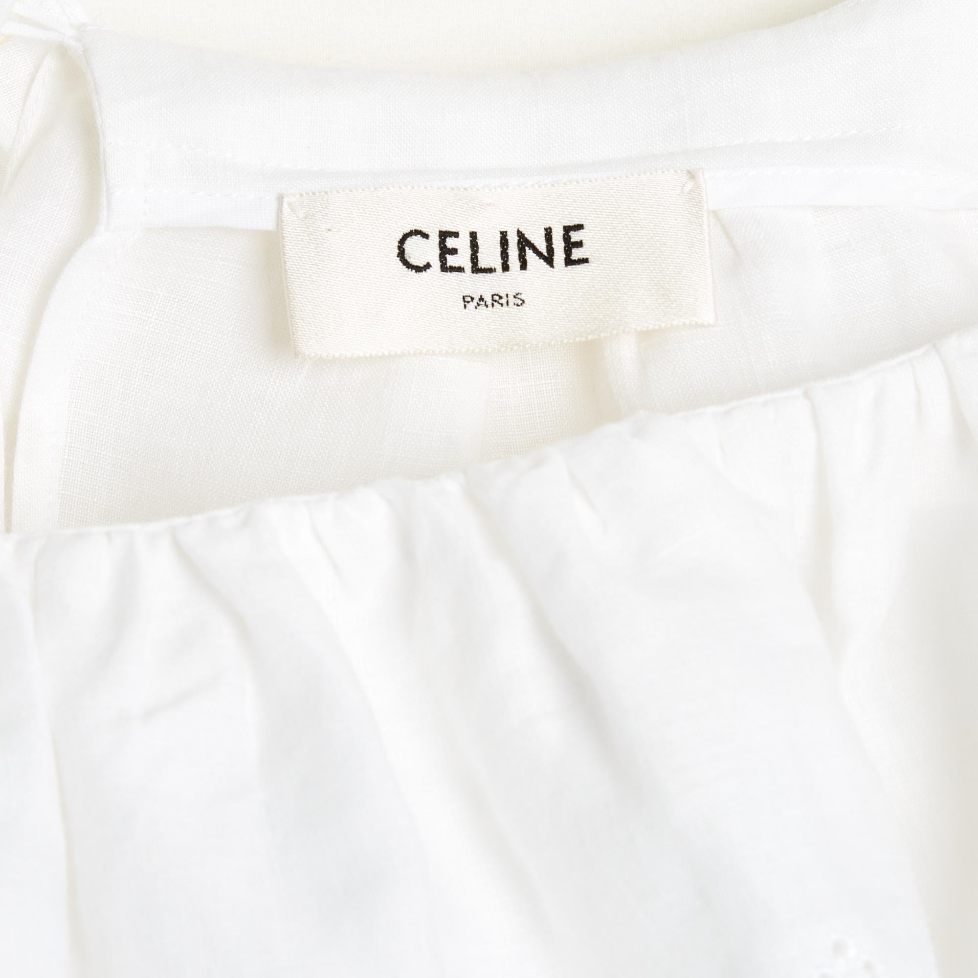 Women's Celine 2020 Top FR40 White Linen ruffled blouse top UK12 US10 Céline For Sale