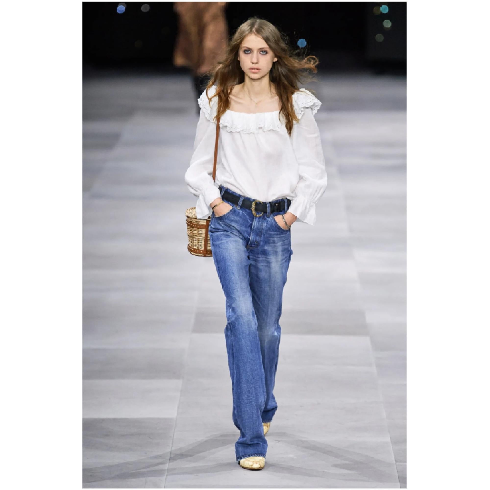 Celine 2020 Top FR40 White Linen ruffled blouse top UK12 US10 Céline For Sale 2