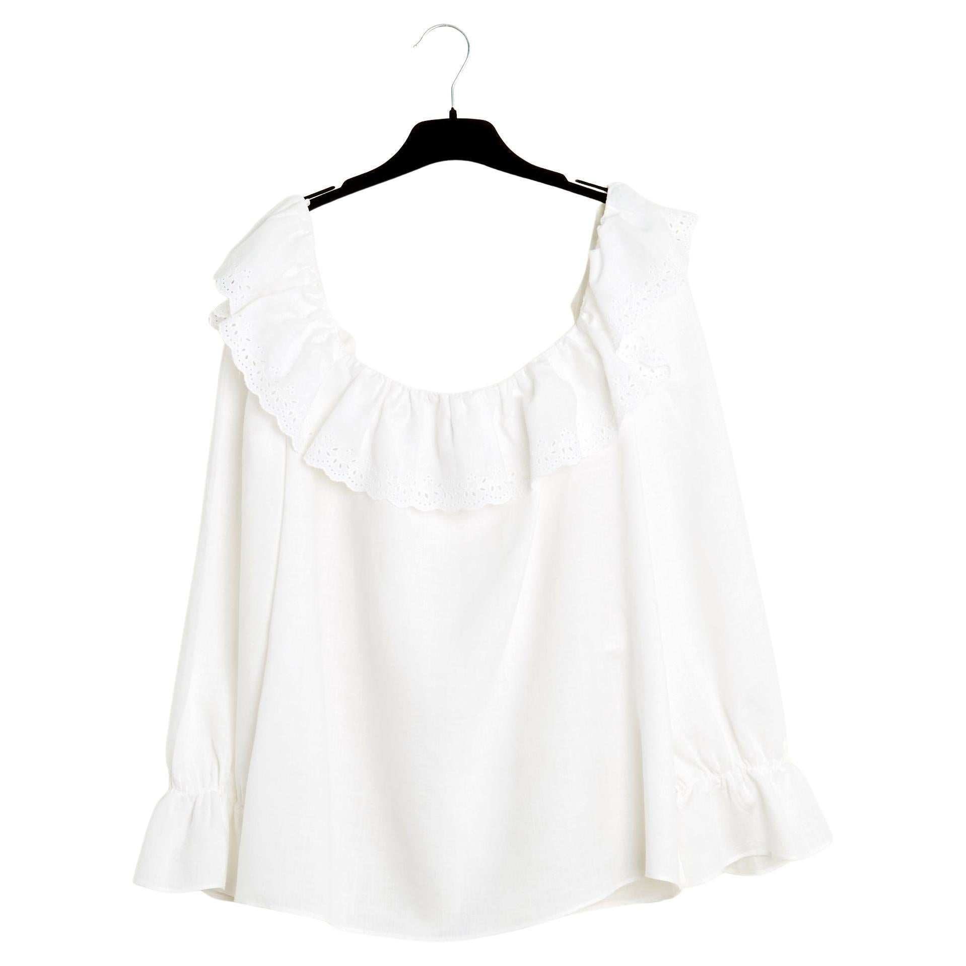 Celine 2020 Top FR40 White Linen ruffled blouse top UK12 US10 Céline For Sale