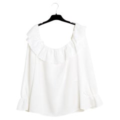 Celine 2020 Top FR40 White Linen ruffled blouse top UK12 US10 Céline