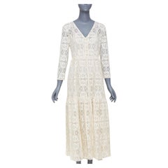 CELINE 2021 Bridal Triomphe button Vneck tiered embroidered florallace maxidress