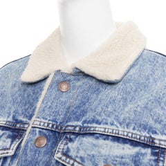 CELINE 2021 Hedi Slimane bleached denim cream shearling lined trucker jacket XS