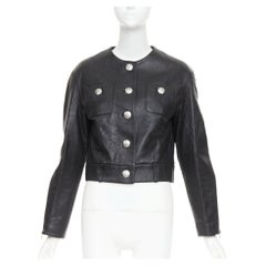 CELINE 2021 Hedi Slimane Chasseur black lambskin button cropped jacket