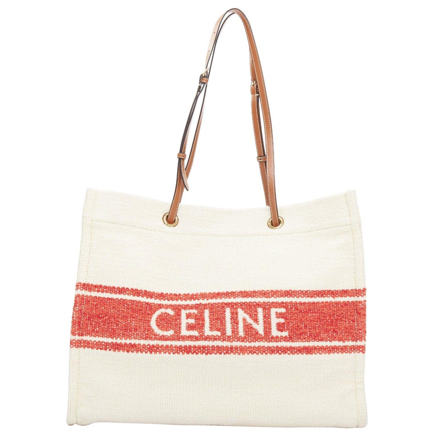 CELINE 2021 Plein Soleil Horizontal Cabas Thais boucle wool logo tote bag