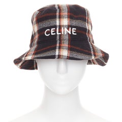 CELINE 2021 Runway Plaid Woven Bucket Hat black red wool logo cap M