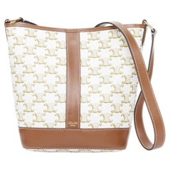 CELINE 2021 Small Bucket Bag Triomphe Canvas white calfskin leather bag