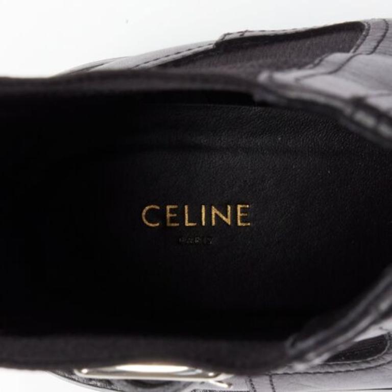 CELINE 2022 Bulky Chelsea black calfskin leather buckles biker boots EU39 5