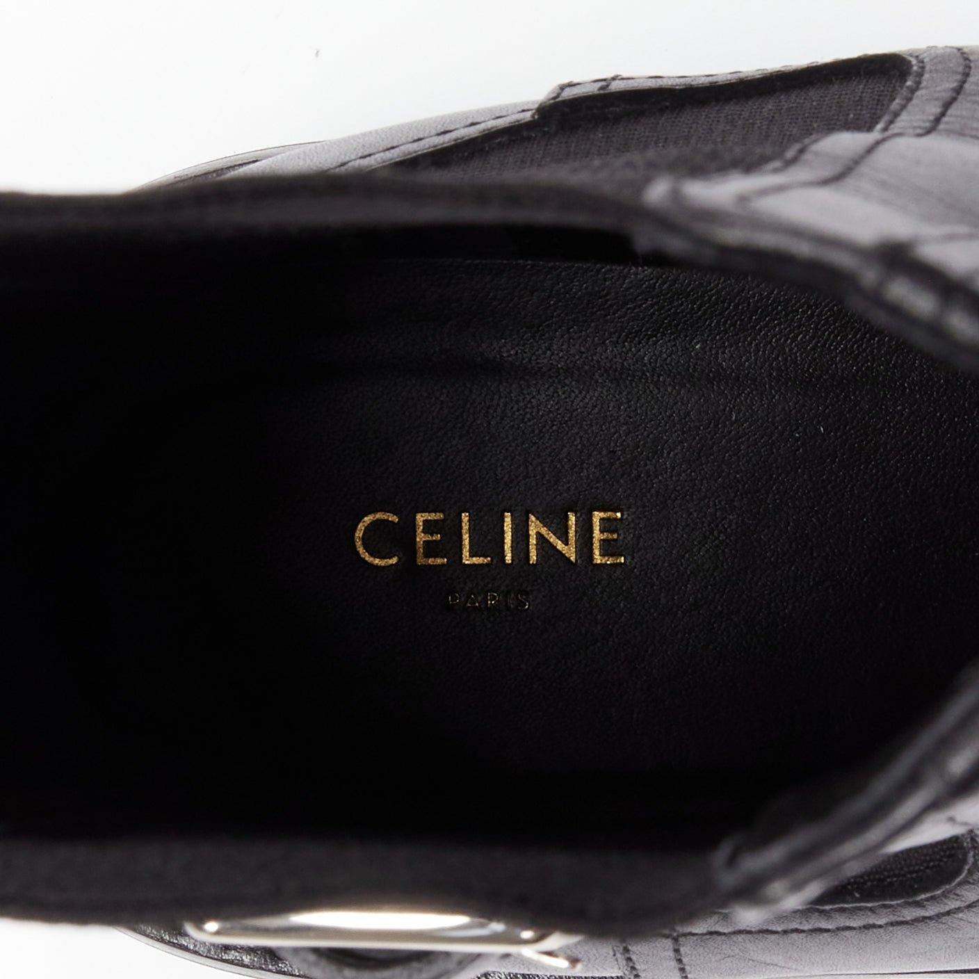 CELINE 2022 Bulky Chelsea black calfskin leather buckles biker boots EU39 For Sale 5