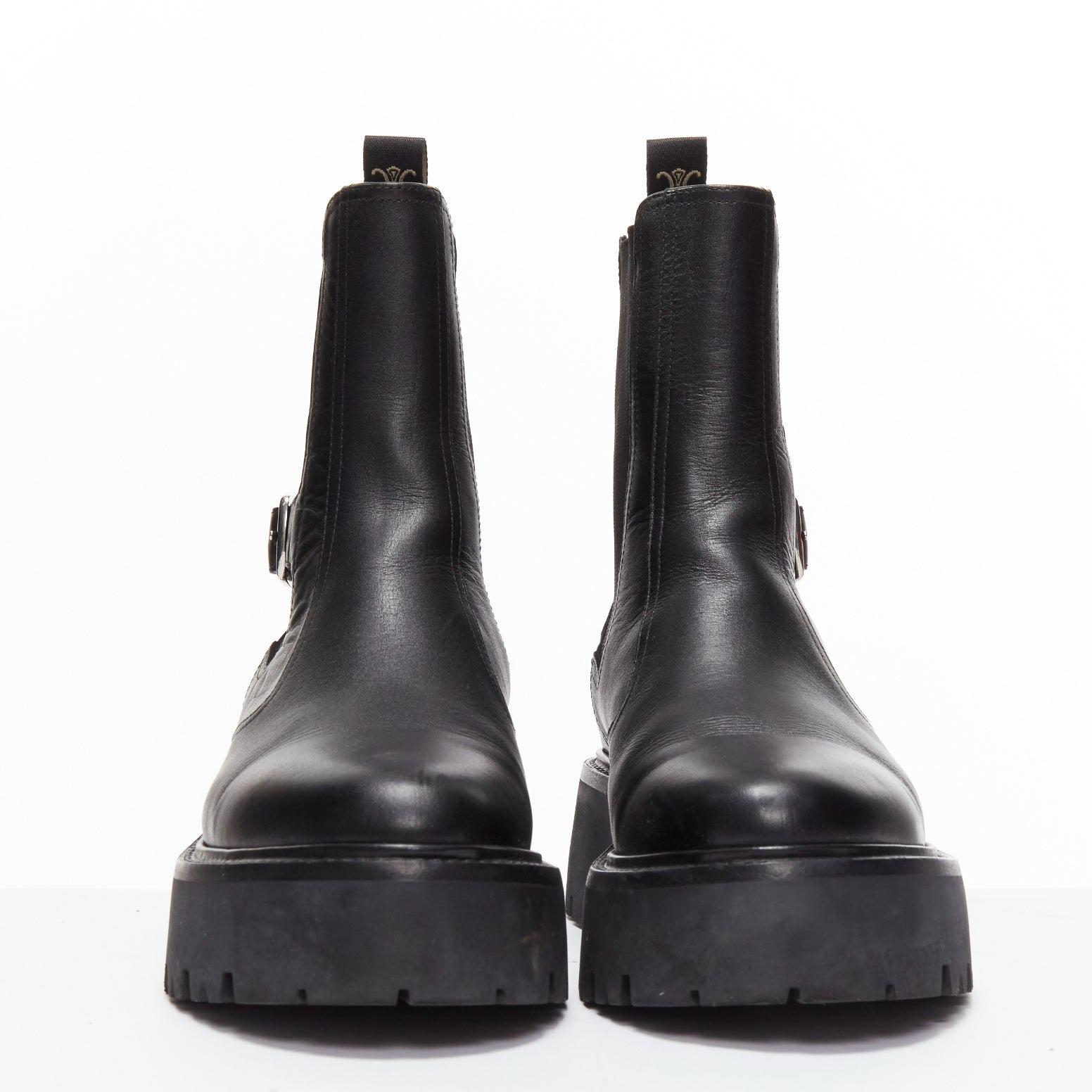 CELINE 2022 Bulky Chelsea black calfskin leather buckles biker boots EU39 In Good Condition For Sale In Hong Kong, NT