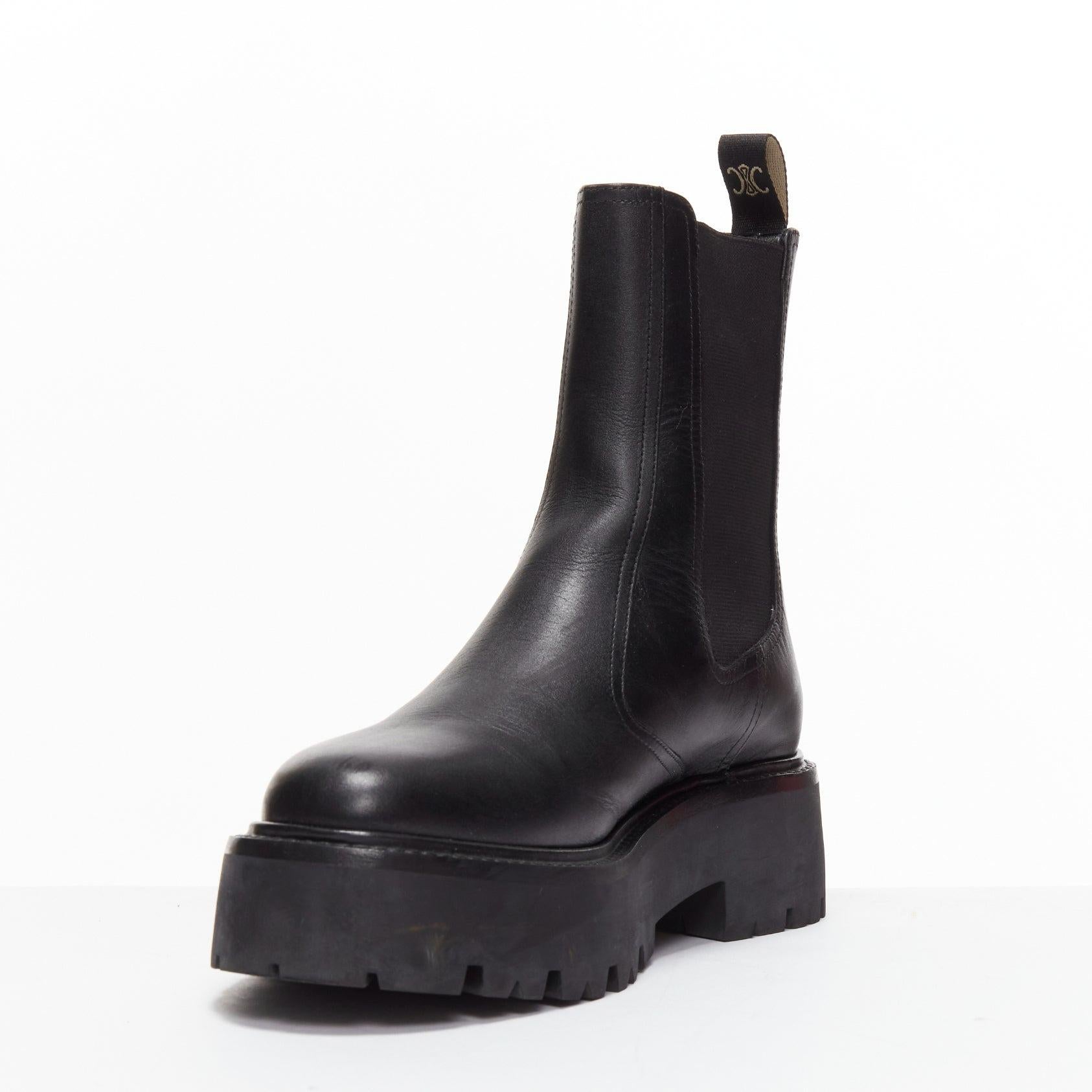 CELINE 2022 Bulky Chelsea black calfskin leather buckles biker boots EU39 In Good Condition For Sale In Hong Kong, NT