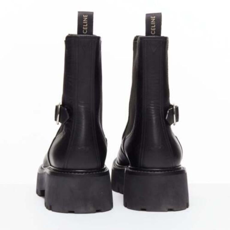CELINE 2022 Bulky Chelsea black calfskin leather buckles biker boots EU39 1