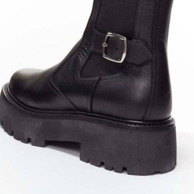 CELINE 2022 Bulky Chelsea black calfskin leather buckles biker boots EU39 4