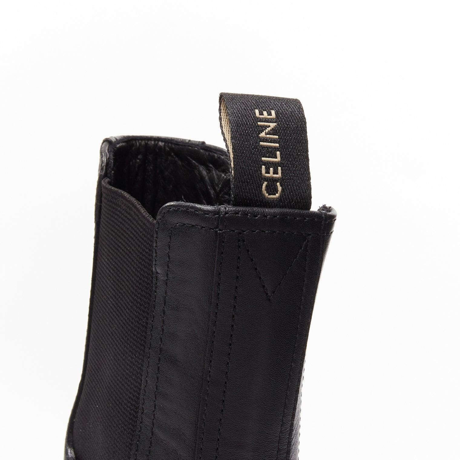 CELINE 2022 Bulky Chelsea black calfskin leather buckles biker boots EU39 For Sale 4