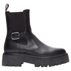 CELINE 2022 Bulky Chelsea black calfskin leather buckles biker boots EU39