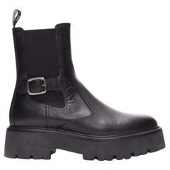 CELINE 2022 Bulky Chelsea black calfskin leather buckles biker boots EU39