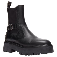 CELINE 2022 Bulky Chelsea black calfskin leather buckles biker boots EU39
