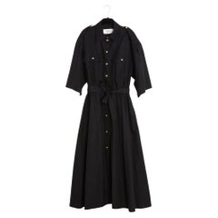 Celine 2022 Robe Triomphe FR40 Safari Black Poplin Maxi Dress UK12 US10 Céline