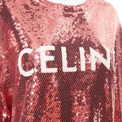 CELINE 2022 Runway rose pink white sequin logo oversized jersey tshirt M