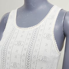 Celine 2022 : débardeur court en coton pointelle blanc cassé avec logo Triomphe, taille S
