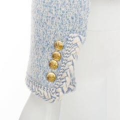 CELINE 2023 baby blue white wool cotton boucle tweed trim jacket FR36 S