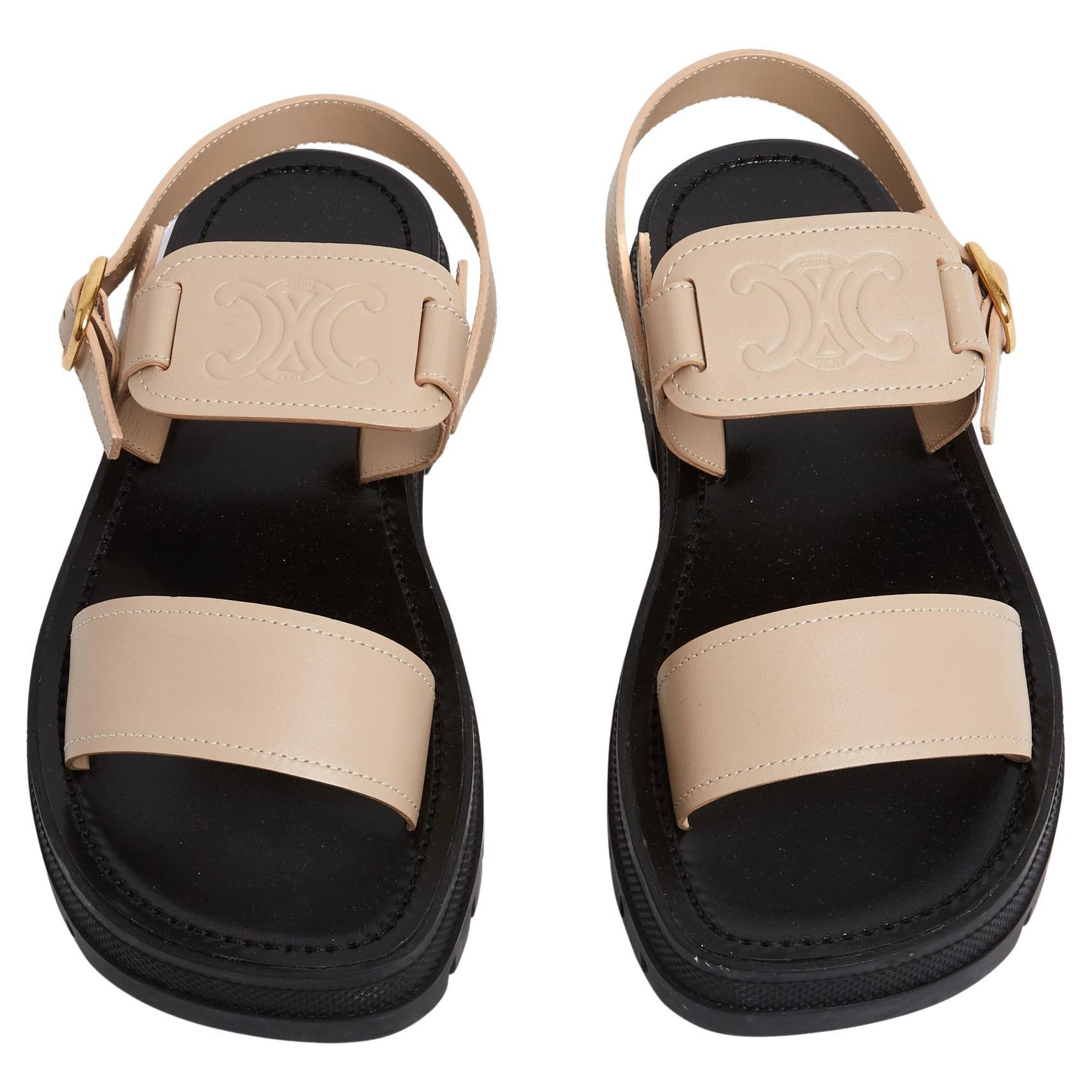 Celine 2023 Sandales Triomphe Clea EU38 Beige Platform Sandals UK5 US7.5 Céline en vente