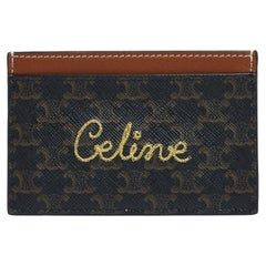 Celine 2024 Porte Cartes Tan Triomphe Monogram Embroided Card Holder Box Céline