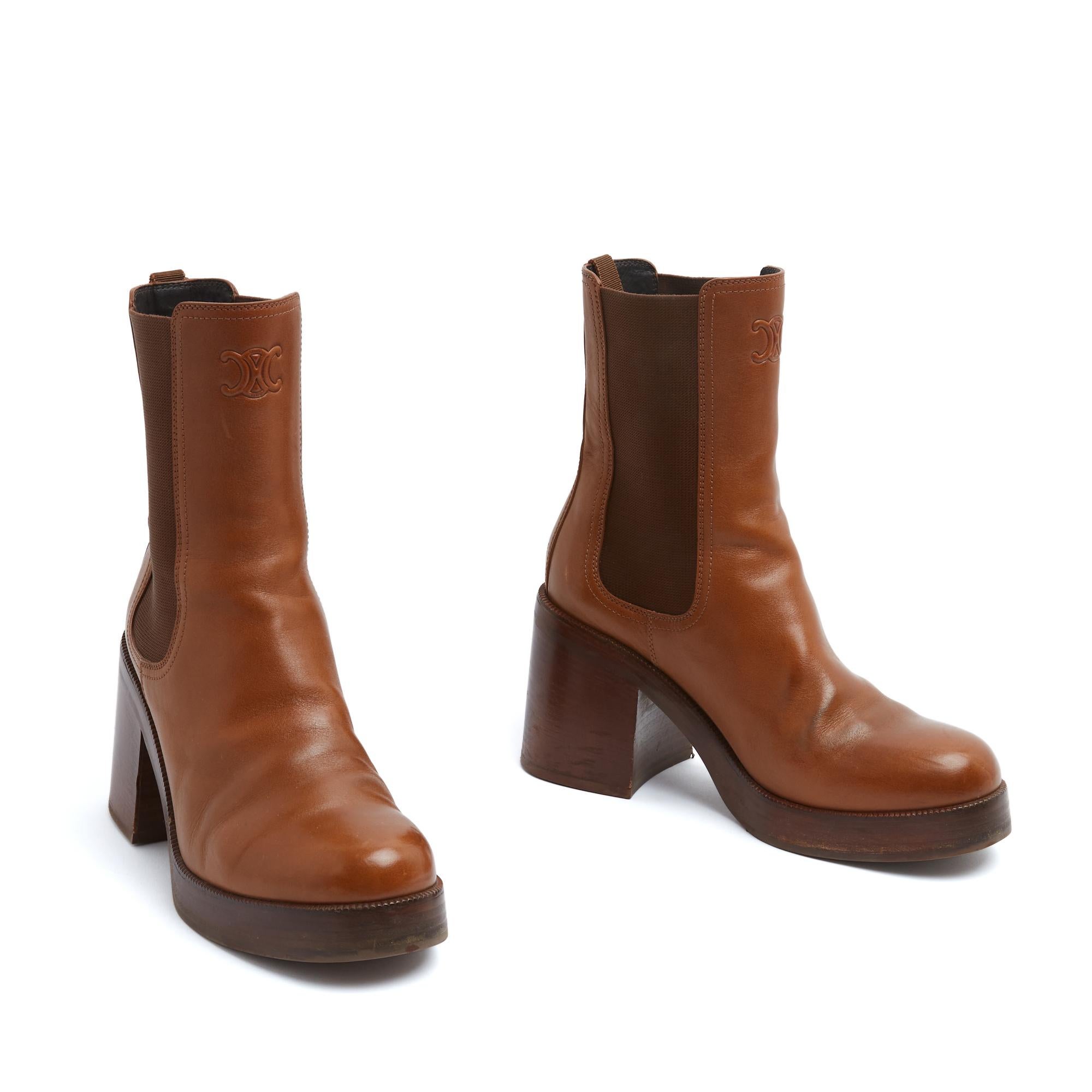 Marrone Celine 2025 Bottines EU38.5 Tess Oro Pelle Chelsea Boots UK5.5 US8 Celine in vendita