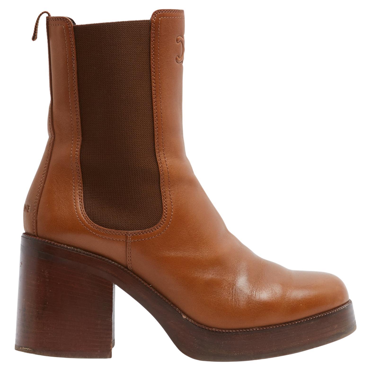Celine 2025 Bottines EU38.5 Tess Gold Leather Chelsea Boots UK5.5 US8 Céline
