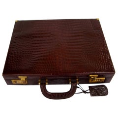 CÉLINE 24-hour Briefcase in Wild Burgundy Brown Crocodile Leather 