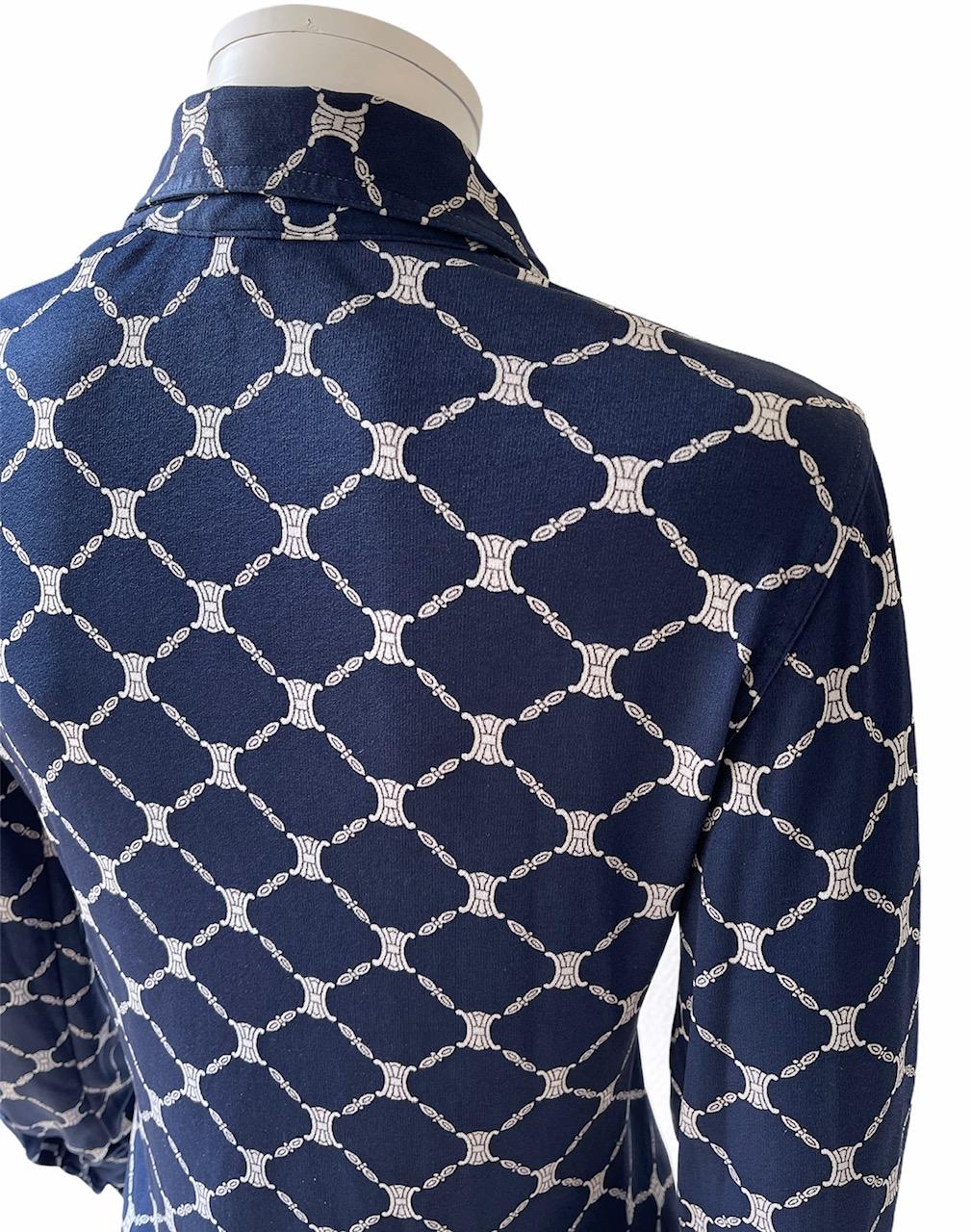 Celine 70's Silk Blue Shirt Triomphe Logo Size S/M In Good Condition In Paris, FR