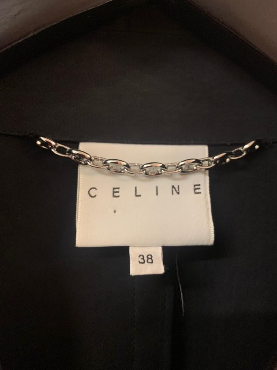 Celine 70s style chocolate and black logo print military trench coat, circa 2019 For Sale 3