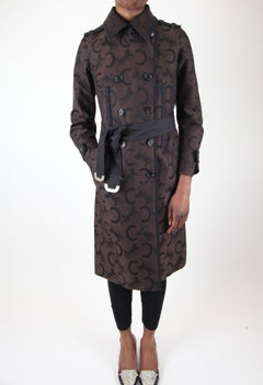 Trench-coat militaire à imprimé logo noir et chocolat de style Celine des années 70, vers 2019