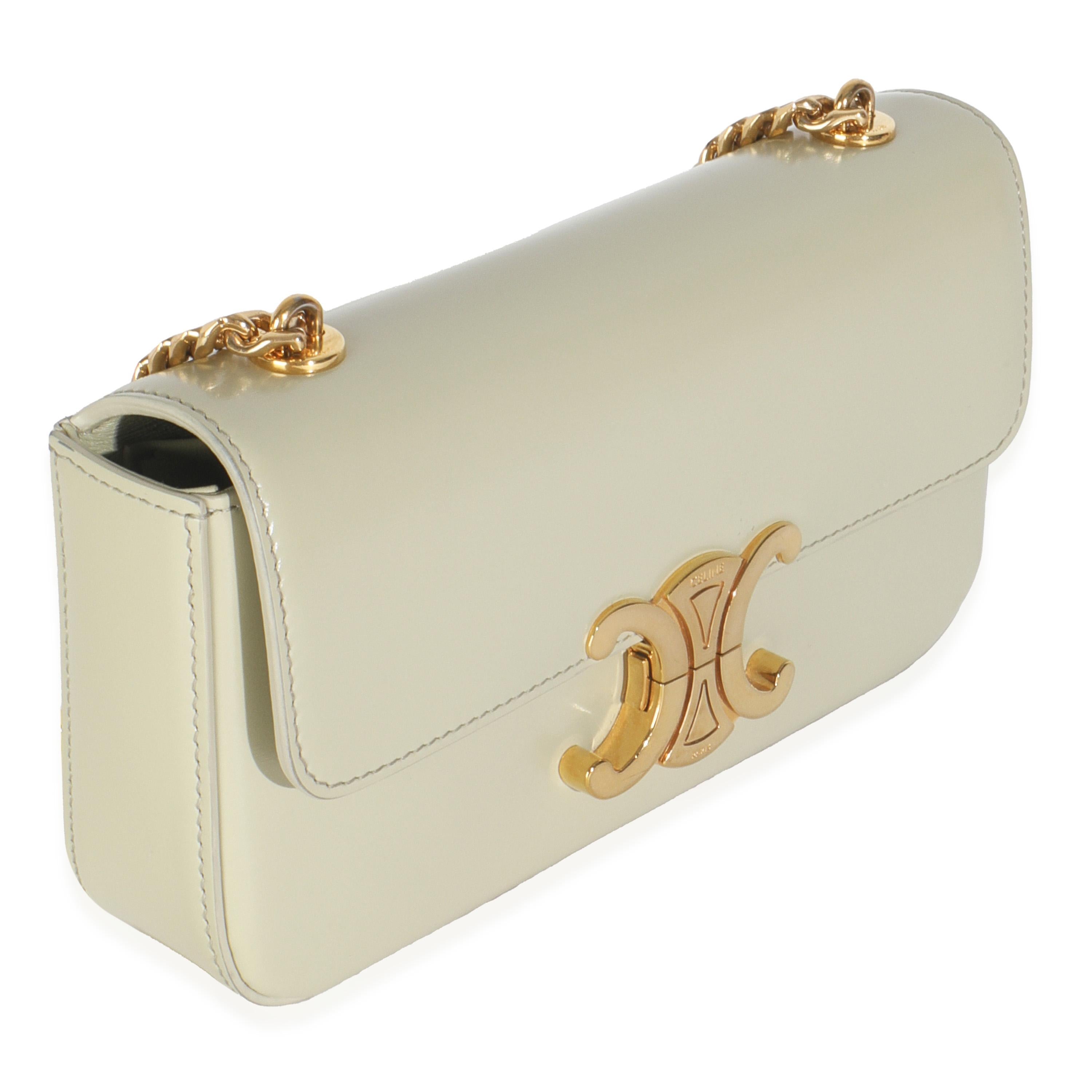 Beige Celine Almond Green Shiny Calfskin Triomphe Chain Shoulder Bag en vente