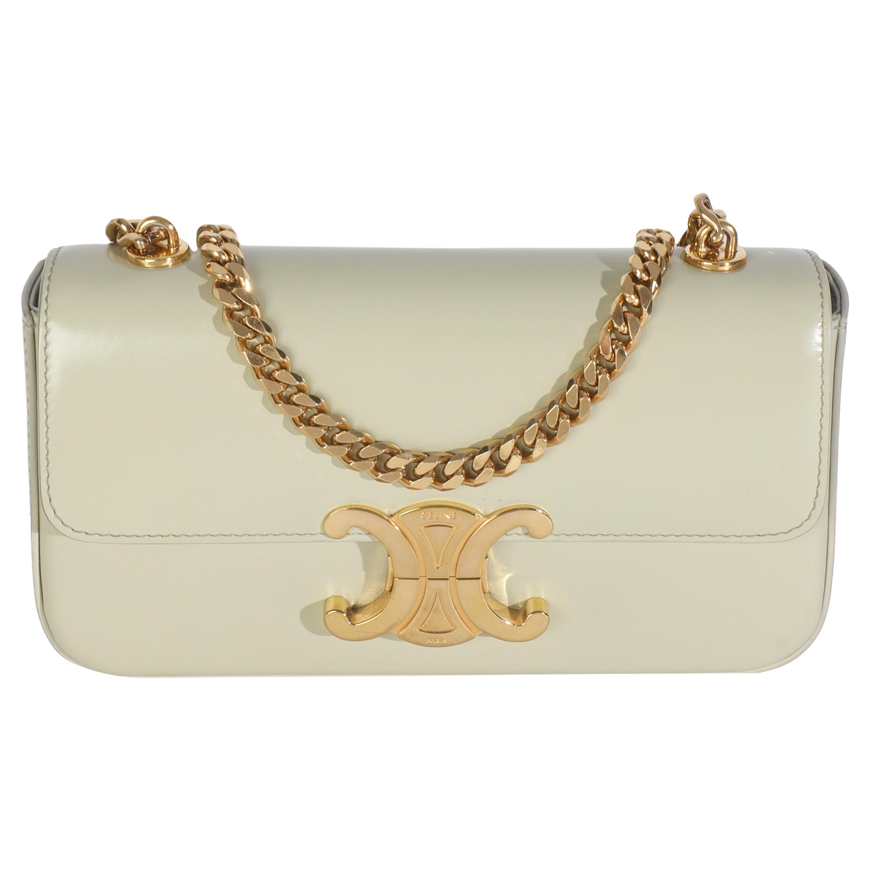 Celine Almond Green Shiny Calfskin Triomphe Chain Shoulder Bag