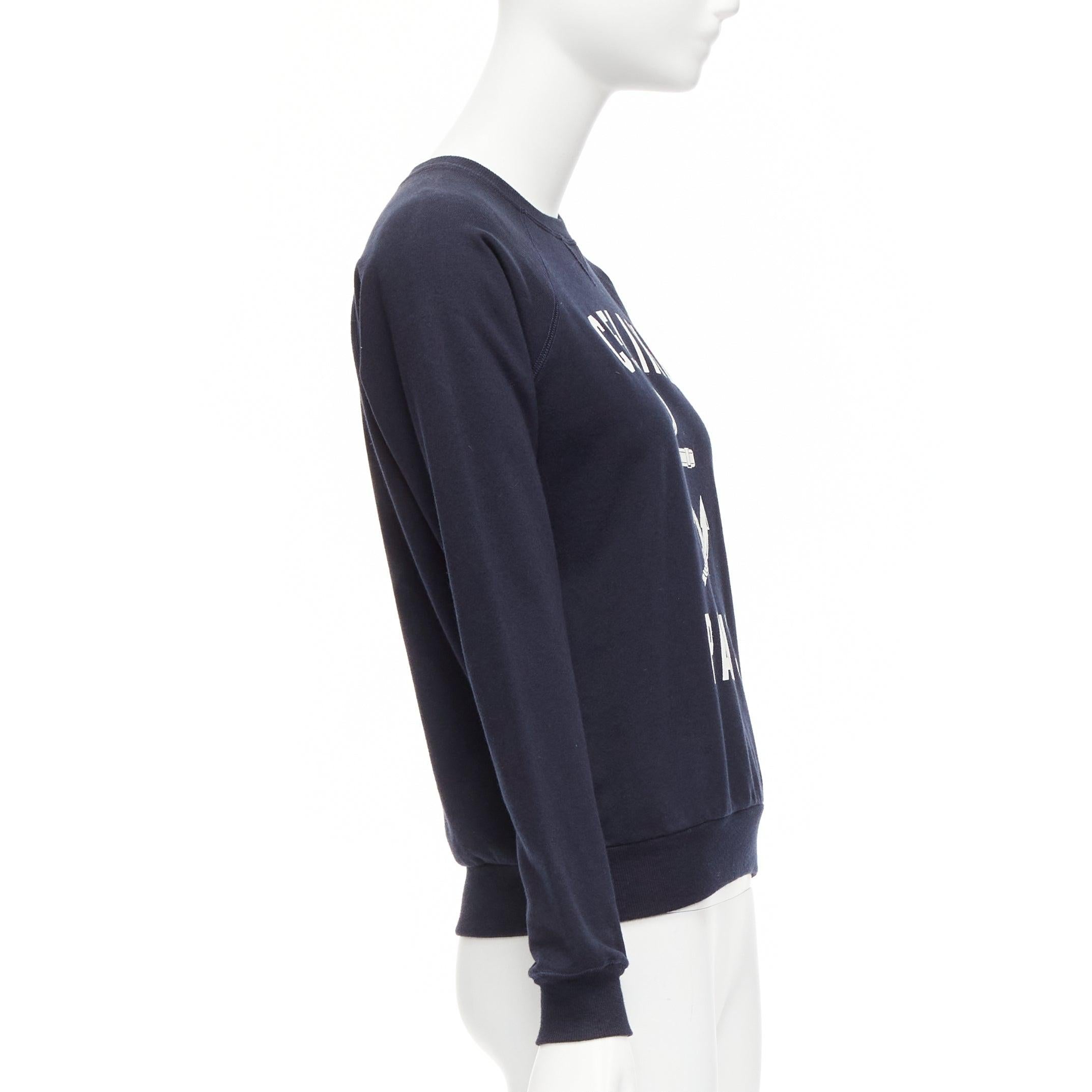 CELINE Anchor navy cotton cashmere logo print crew long sleeve sweatshirt XS In Fair Condition For Sale In Hong Kong, NT