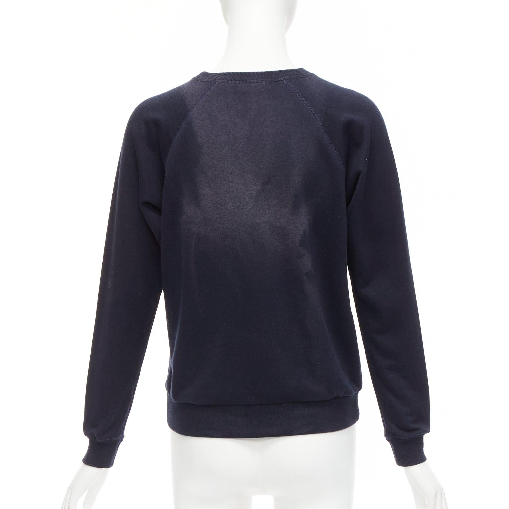 Women's CELINE Anchor navy cotton cashmere logo print crew long sleeve sweatshirt XS For Sale