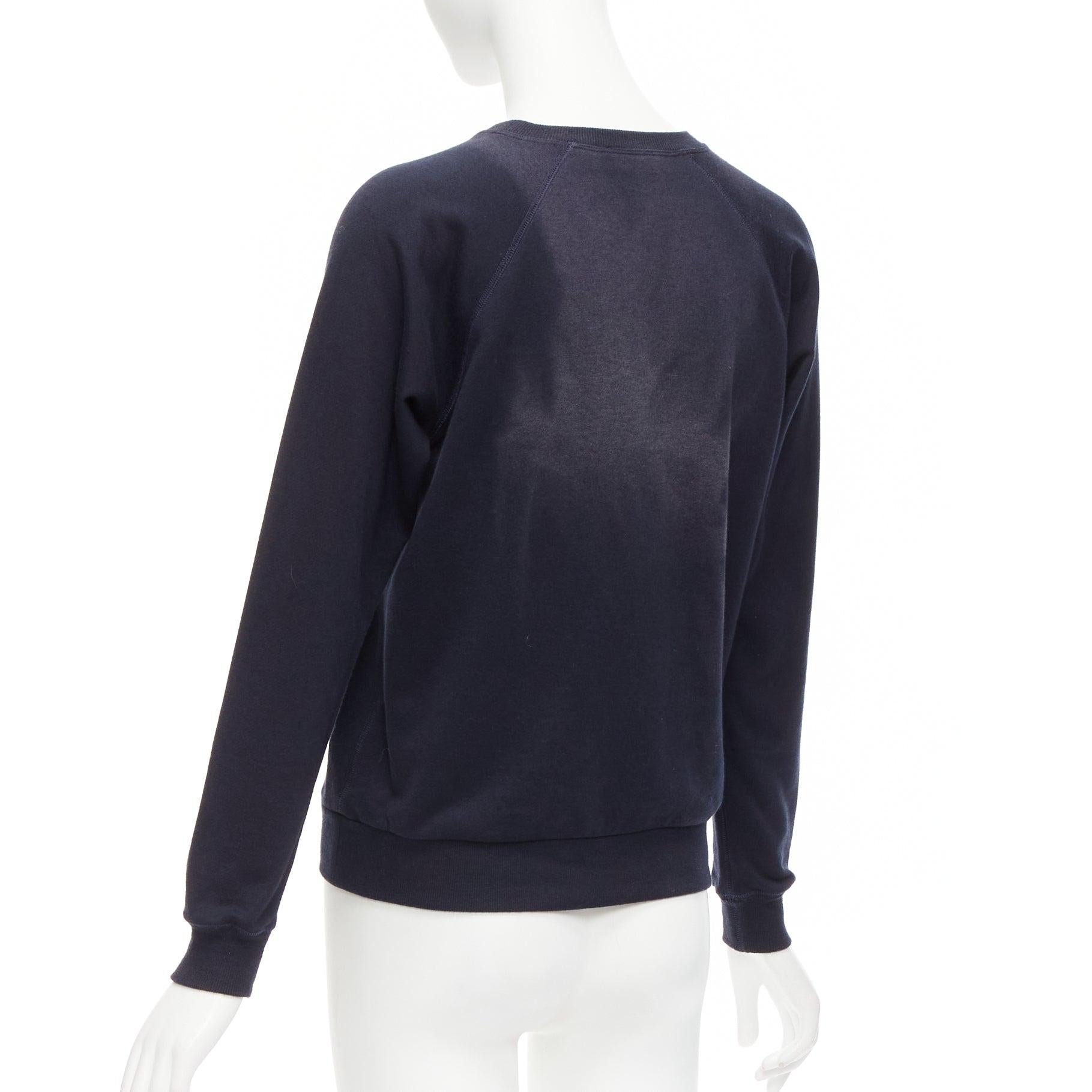 CELINE Anchor navy cotton cashmere logo print crew long sleeve sweatshirt XS For Sale 2