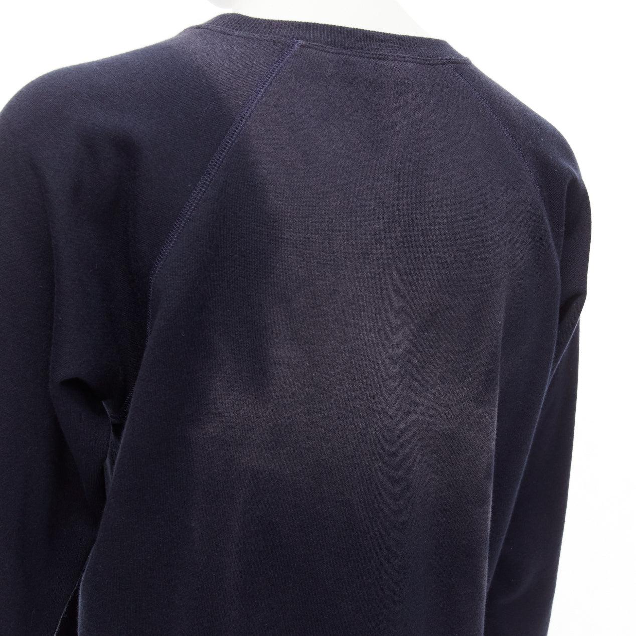 CELINE Anchor navy cotton cashmere logo print crew long sleeve sweatshirt XS For Sale 2