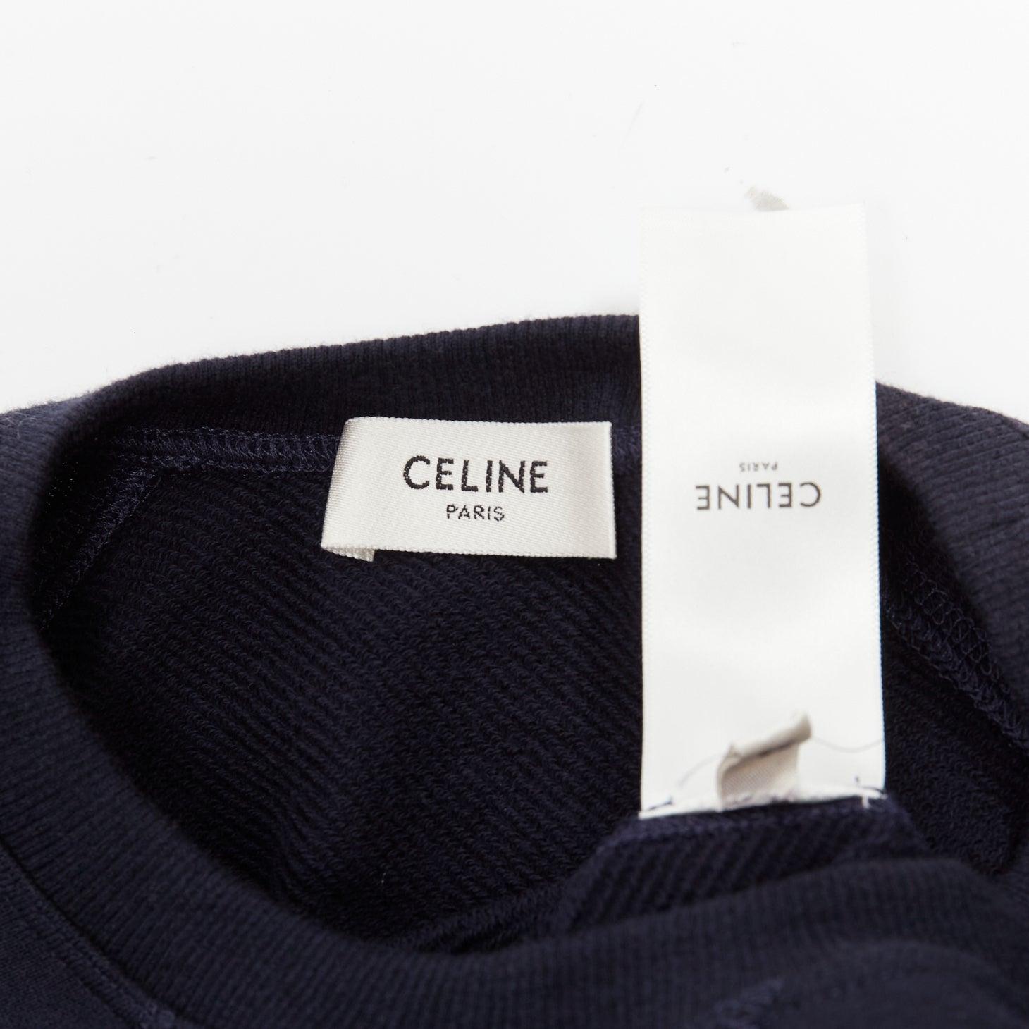 CELINE Anchor navy cotton cashmere logo print crew long sleeve sweatshirt XS For Sale 4