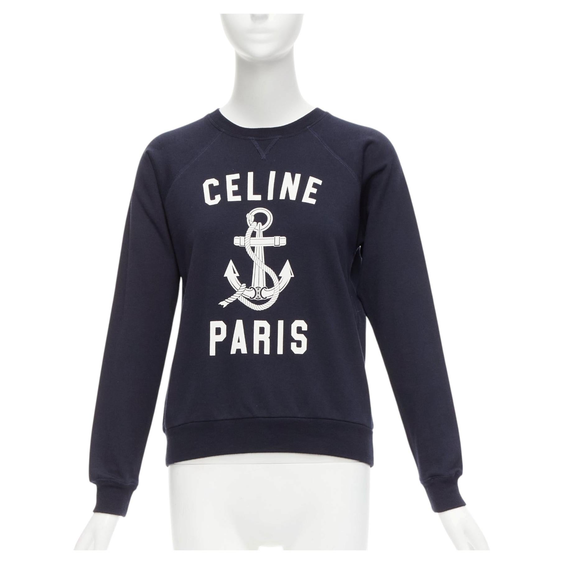 Pre-owned Hedi Slimane Celine Anchor Navy Cotton Cashmere Logo Print Crew Long Sleeve Sweatshirt Xs In Blue