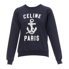 CELINE Anchor navy cotton cashmere logo print crew long sleeve sweatshirt XS