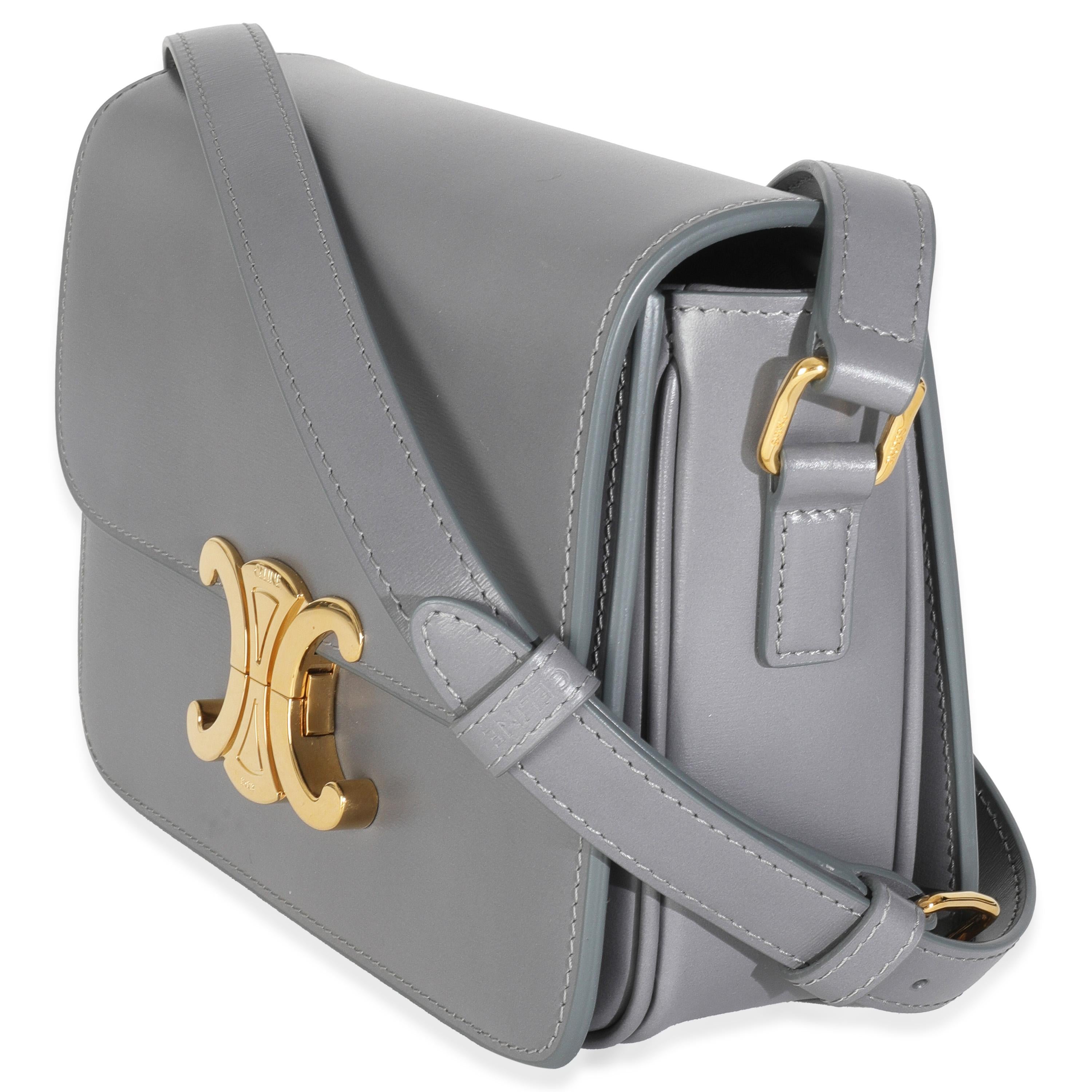 Gris Celine Sac Teen Triomphe en cuir de veau brillant anthracite en vente