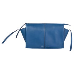 CELINE aqua blue TRI-FOLD Clutch on Chain Supple Natural Calfskin leather