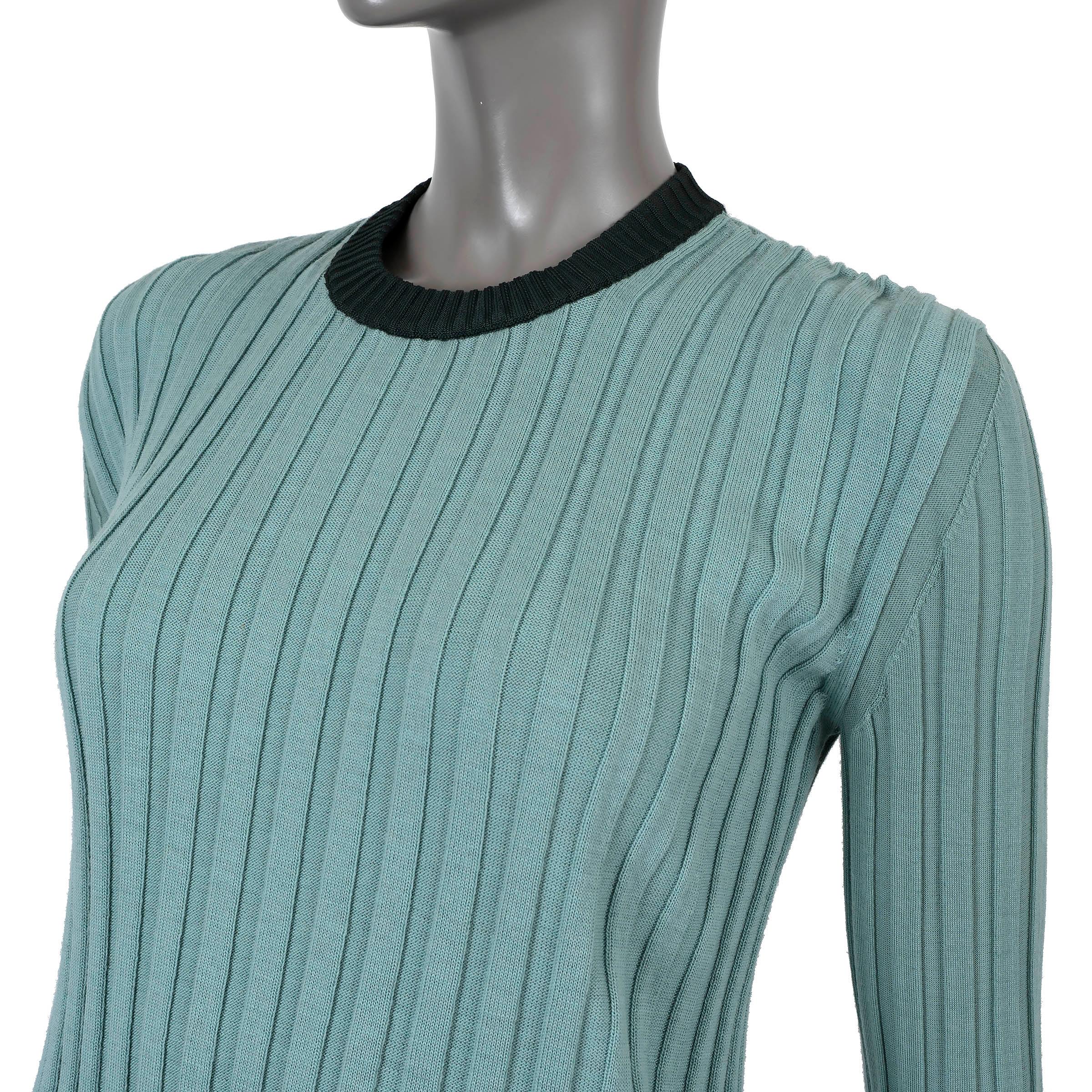Women's CELINE aqua & bottle green wool 2015 BELL SLEEVE RIB-KNIT Sweater S For Sale