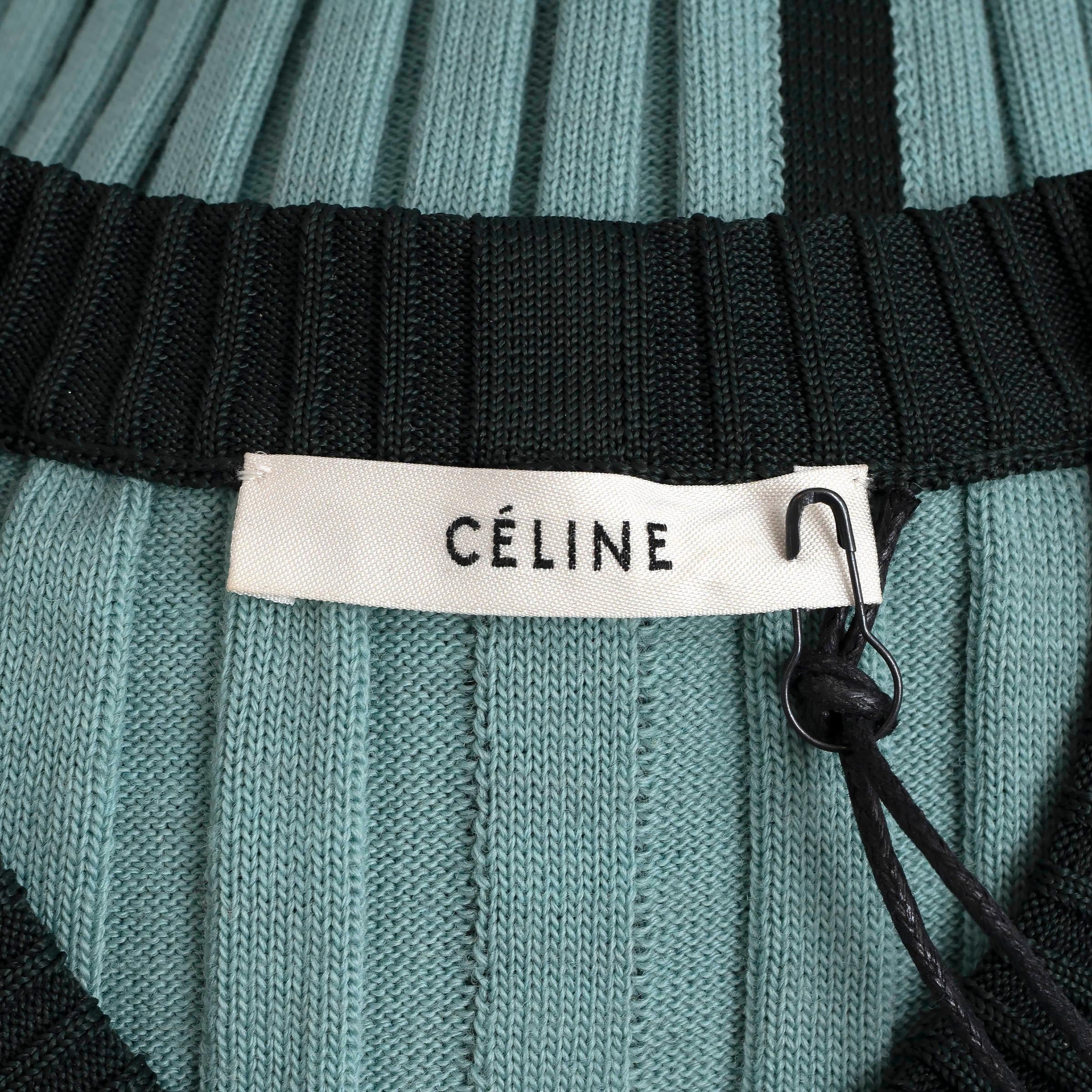 CELINE aqua & bottle green wool 2015 BELL SLEEVE RIB-KNIT Sweater S For Sale 1